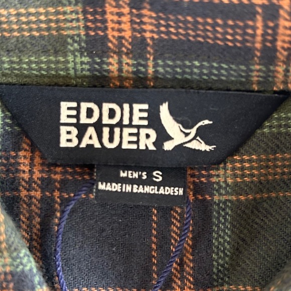 Eddie Bauer Mens Green Plaid Flannel Button Down Shirt S NWT $80 Rugged Outdoor - Picture 4 of 7